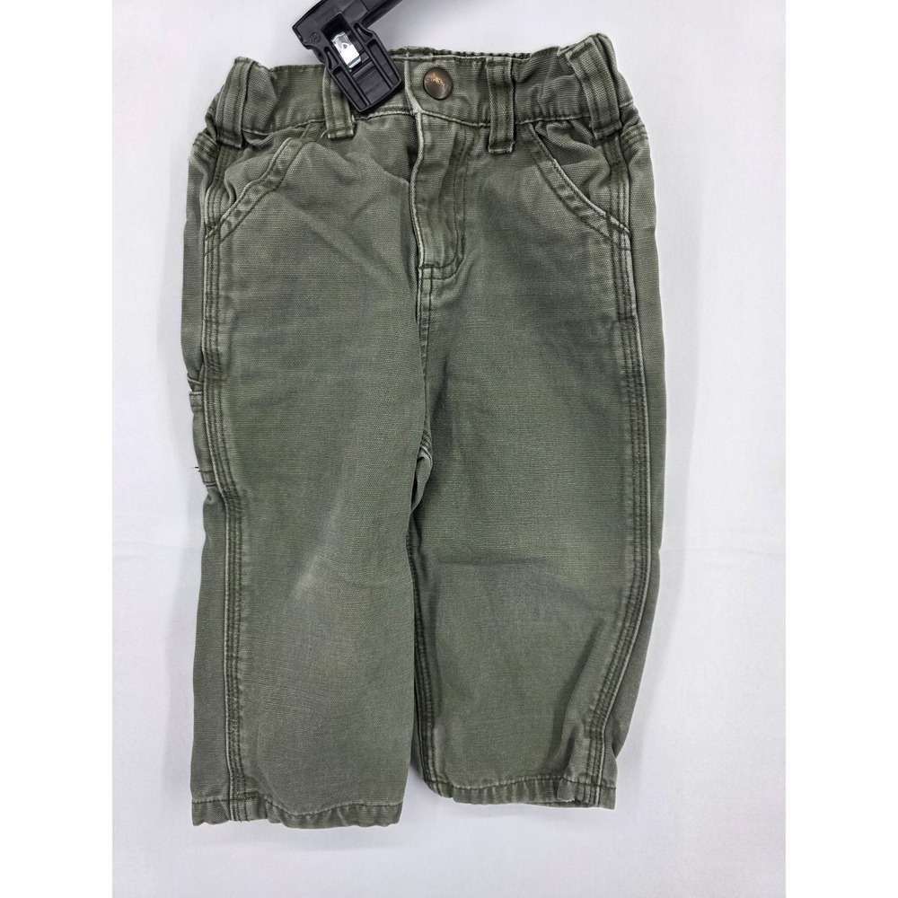 Carhartt Kids Sage Green Canvas Carpenter Pants 12 Months Elastic Waist Workwear